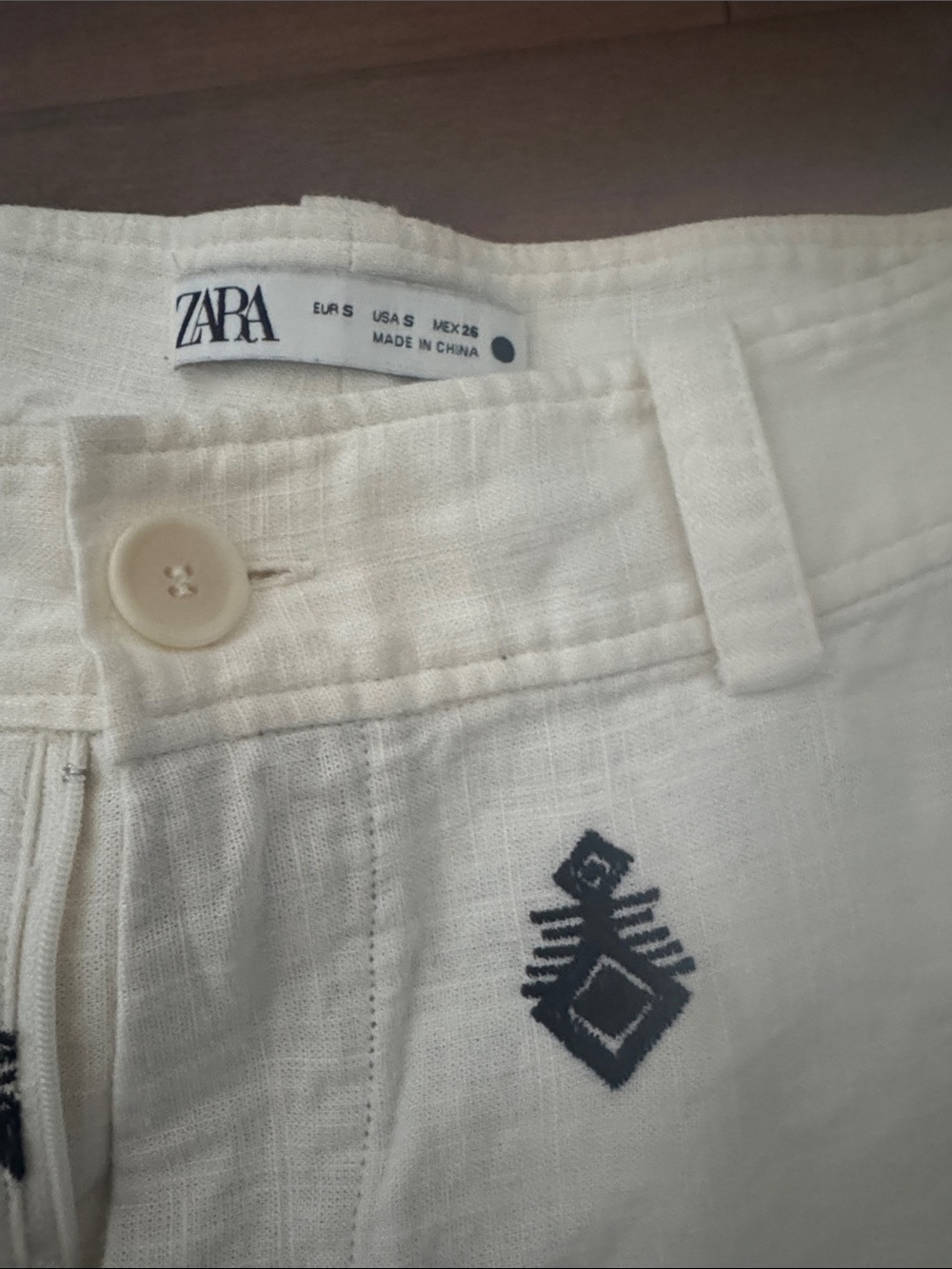 Zara White Embroidered Wide-Leg Linen Pants - Picture 2 of 6